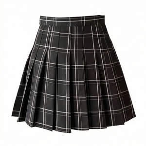 Mini-jupe plissée à carreaux pour femme, taille normale, en polyester tissé, style décontracté toutes saisons - Product Image 1