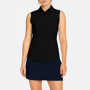 Camiseta Deportiva Casual para Mujer, Sin Mangas, Azul Marino Sólido, Tejido de Nailon Elástico de Secado Rápido, 180g, Teñido Liso - Product Image 3