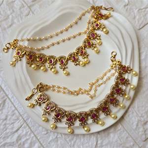 Fine Jewelry Ear Chain with White Beads - Product Image 1