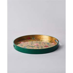 Plateau de service rond en bois avec incrustation émaillée, assiette décorative en bois pour hôtel et restaurant |   Plateau en bois de manguier à motif floral - Product Image 3