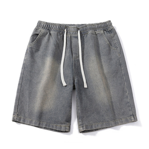 Shorts en jean décontractés pour hommes, coupe ample et large, style urbain streetwear, délavage vintage, taille mi-haute, tissu respirant - Product Image 5