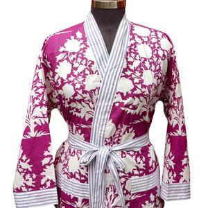 Robe kimono pour femme, style classique, 100% coton, col en V, fermeture à ceinture, longueur intégrale, douce, respirante, pour la maison - Product Image 3