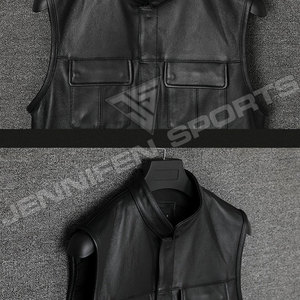 Real Leather Winter Breathable Short Casual Motorcycle <b>Utility</b> <b>Vests</b> for Men with Multiple Pockets - Product Image 2