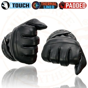 High Quality Finishing Men’s Black Genuine Leather <b>Touchscreen</b> <b>Gloves</b> with Thermal Lining and Padded Design Wholesale Supplier - Product Image 6