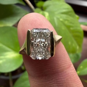 Elegant Radiant Cut Lab Grown Diamond Half Bezel <b>Set</b> <b>Ring</b> With 14K Yellow <b>Gold</b> with IGI Certified Diamond <b>Ring</b> for Women's - Product Image 5