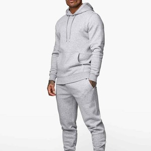 Survêtement gris à capuche pour homme, coupe droite, couleur unie, décontracté, avec poches latérales, pour l'automne, 100 % coton - Product Image 1