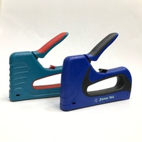 Pistola grapadora manual de plástico azul JY867 con mango y gatillo negros para proyectos de bricolaje
