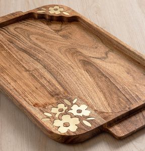 Acacia Wood <b>Large</b> Serving <b>Tray</b> with Floral Painted Exclusive Style Decorative for Home and Restaurant Usage for Sell - Product Image 6