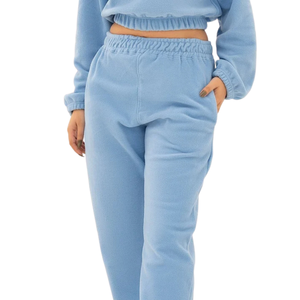 <b>Women</b> Fleece Cropped Crew Neck Sweatshirt Tracksuit Set <b>Cuffed</b> Jogger <b>Trousers</b> Casual Winter Two Piece Lounge Outfit - Product Image 4