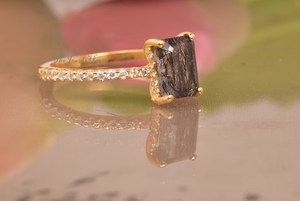 <b>Silver</b> Vintage Black <b>Emerald</b> Cut Rutile Quartz <b>Ring</b> <b>Silver</b> 925 Sterling <b>Silver</b> Solitaire Solitaire <b>Ring</b> Vintage <b>Ring</b> For Her - Product Image 5