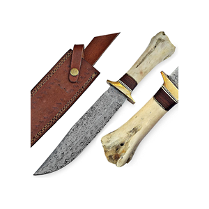 Cuchillo Bowie de Acero de Damasco Hecho a Mano por PAK ENTERPRISES con Hoja Forjada a Mano y Mango de Hueso, Cuchillo de Caza de Hoja Fija - Product Image 6