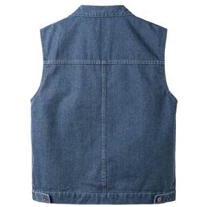 Men's Summer Vintage Streetwear Blue Denim <b>Vest</b> Jacket Breathable Quick Dry Casual Button Turn-down Collar Sleeveless - Product Image 3