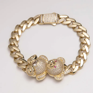 Bracelet chaîne en alliage plaqué or avec ours de dessin animé et strass en cristal, mignon, unisexe, idéal pour un cadeau - Product Image 1
