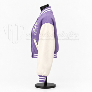 เสื้อแจ็คเก็ตบอมเบอร์สีม่วงสำหรับผู้หญิง ปักลายหัวใจ สไตล์วิทยาลัย แฟชั่นเกาหลีระดับพรีเมียม - Product Image 5