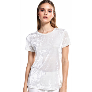 Women's <b>White</b> Velvet Crew Neck T-Shirt Summer Lightweight Velour <b>Tee</b> Shirt Ladies Short Sleeve Velvet TShirt Women - Product Image 1
