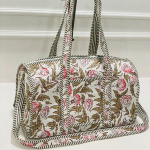 White <b>for</b> Floral Printed Cotton Casual Travel Duffle <b>Bag</b> Large Capacity Weekend Shoulder Handbag Front Pocket Adjustable - Product Image 1