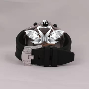 Luxury Fashion Iced Out Moissanite Skeleton <b>Watch</b> Men Analog Dial Black Rubber Strap Full Diamond Paved <b>Case</b> Custom Hip Hop - Product Image 3