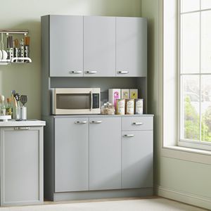 Elegante Mobile Buffet Grigio da 180 cm per Cucina con 6 Ante, Ripiani e Cassetto - Product Image 3