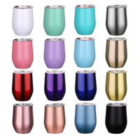 Großhandel 12oz Edelstahl Eiförmiger Becher Pulverbeschichtet Isoliert Doppelwandig Vakuum-Weintumbler für Camping