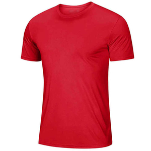 Men Red Short Sleeve Men T <b>Shirt</b> Regular Fit SOLID Color Casual O Neck Knitted <b>100</b>% <b>Polyester</b> Quick Dry Men T <b>Shirt</b> - Product Image 1