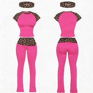 Conjuntos de Dos Piezas para Mujer con Diadema, Camiseta de Manga Corta de Algodón y Spandex, Pantalones Acampanados, Atuendo Casual de Verano, Venta al Por Mayor, Personalizable - Product Image 3
