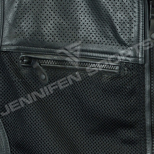 Men Genuine Perforated <b>Leather</b>&Mesh Fabric Vest Premium <b>Sleeveless</b> Biker <b>Jacket</b> For Motorcycle Riding Vintage Fashion - Product Image 2