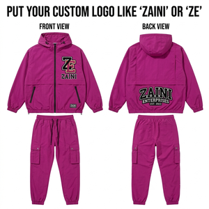 Traje Cortavientos para Hombre, 145 GSM, Poliéster Taslan Premium, Color Magenta, Paneles en Bloques de Color, Bordado Personalizado, Parche de Chenilla, Logotipo Impreso - Product Image 1