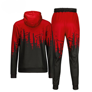 Conjunto Deportivo Sublimado con Degradado Rojo y Negro para Hombre, Sudadera con Capucha y Cordón Ajustable, Pantalones Casuales de Estilo Urbano - Product Image 2