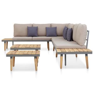 Set Lounge da Giardino in Legno Massello di Acacia Marrone e Grigio con Acciaio e Poliestere, Arredamento da Esterno Resistente - Product Image 4