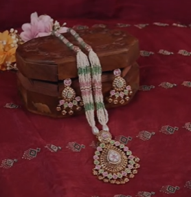 925 Silver Traditional Long Necklace <b>Set</b> for Women Green White <b>Beads</b> Bridal Temple Jewelry Elegant Ethnic <b>Set</b> - Product Image 4