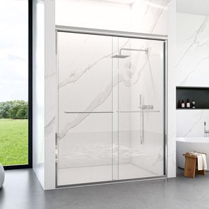 Porta Doccia Scorrevole Doppia Semi-Frameless 56'' x 60'' x 72'' H con Finitura Cromata e Vetro Temperato SGCC Spessore 1/4'' (6mm) - Product Image 2