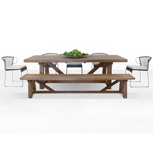 Ensemble de table à manger moderne très vendu, avec une surface à motif bois et des pieds de chaise en fer robustes et confortables. - Product Image 4