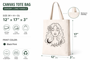 AMANI Premium Cotton <b>Canvas</b> <b>Tote</b> Bag 250GSM Eco Friendly Reusable Shopping Bag 12x17 Inches Minimal Face Line Art Print Custom - Product Image 2