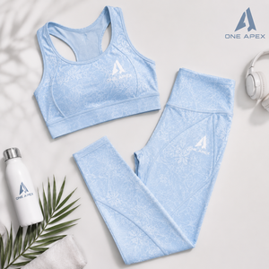 Women Ice <b>Blue</b> Seamless Yoga Set High Waist Gym Leggings Racerback Sports <b>Bra</b> Fitness Workout Activewear Set - Product Image 5