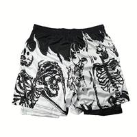 Shorts de bain pour hommes à motif crâne, imprimé par sublimation, séchage rapide, décontractés, avec cordon de serrage à la taille, longueur mi-cuisse, 100 % polyester