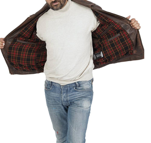 Chaqueta Bomber de Cuero Genuino Marrón Ligera y Ajustada para Hombre, Chaqueta Casual con Cierre y Cuello Camisero, Abrigo de Invierno - Product Image 5