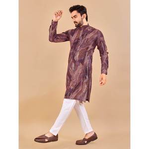 FANCT SOFT COTTON FOIL PRINT WORK KURTA WITH PAYJAMA <b>WINE</b> - Product Image 1