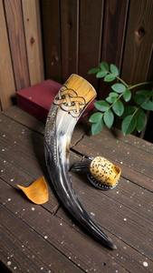 PERFECT ENTERPRISES Chopes à boire en corne de Viking, Verres à shot de bière, Design en laiton, Corne naturelle, Grande tasse à boire | - Product Image 3