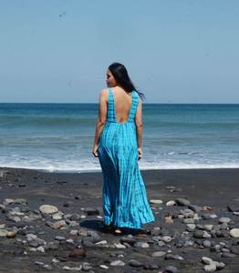 Women Blue Tie Dye Cotton Maxi <b>Dress</b> Sleeveless <b>Boho</b> Beach Vacation <b>Long</b> Flowy <b>Dress</b> - Product Image 3