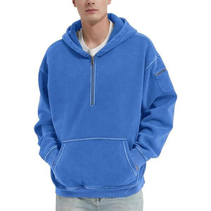 Sweat à capuche oversize délavé pour homme, coupe ample avec fermeture éclair quart de tour et poches sur les manches, style streetwear décontracté vintage - Product Image 4