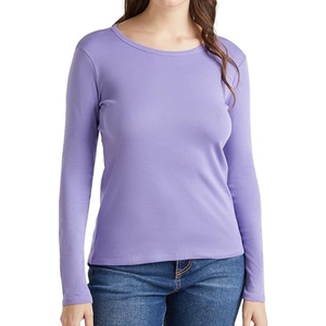 Camiseta Personalizada de Cuello Redondo, Manga Larga, Casual, Ecológica, 100% Algodón, Teñida, Lisa, de Secado Rápido y Transpirable para Mujer - Product Image 4