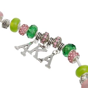 Pulsera de cuentas redondas rosas y verdes con dije de letra, joyería de moda para mujer, pulsera de cuentas colorida, elegante accesorio de regalo. - Product Image 5