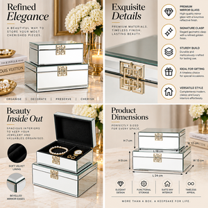 Juego de Cajas de Almacenamiento de Joyas de Vidrio Plateado con Cierre Geométrico Dorado, Bordes Biselados, Forro Suave, Organizador Decorativo para Recuerdos - Product Image 6