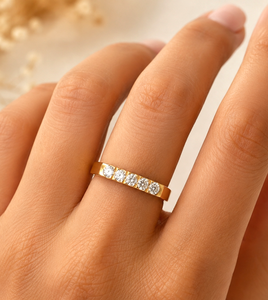 Anillo de Oro Sólido de 10K, 14K, 18K al por Mayor con Diamante Cultivado en Laboratorio de Corte Redondo, Anillo de Sello, Anillo de Boda, Anillo de Cinco Diamantes, Anillo Apilable de Oro - Product Image 5