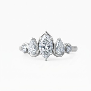 แหวนหมั้นเพชรทรงมาร์คีส์ 1 กะรัต ทอง 14K เพชรเลี้ยงในห้องปฏิบัติการ แหวนเพชรห้าเม็ด สไตล์วินเทจ แหวนเจ้าสาว แหวนแต่งงานทอง - Product Image 2