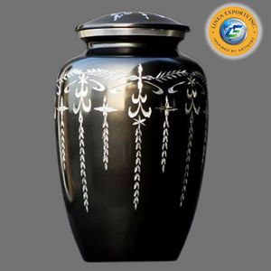 Omar Creations Large Adult Cremation Urn <b>Vase</b> Solid Brass Silver-Plated Metal <b>Memorial</b> Funeral Etched Design Silk Screen - Product Image 2