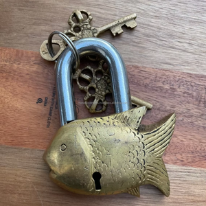Antique Brass Fish <b>Padlock</b> Traditional Handmade Durable Solid Brass Lock for Home Door Cabinet Security and Vintage Gift Item - Product Image 2