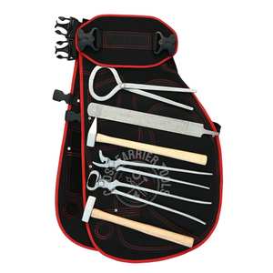 Kit d'outils professionnels de fermeur avec tablier, ceinture réglable, cisaille à sabots, testeur de douleur, pince à sabots courbée, marteau de forgeron et râpe à sabots - Product Image 1