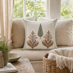 Hand <b>Block</b> Duck Cotton Cushion Cover Botanical Floral Decorative Sofa Pillow Cover for Living Room Home Decor - Product Image 2