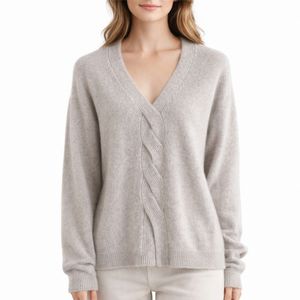 Cárdigan de punto suave con botones y cuello en V para mujer, suéter informal holgado de manga larga, ligero, de tela suave, cómodo y moderno. - Product Image 2